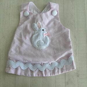 Lil Cactus Seersucker Pink and White Bunny Crossback Top Size 2T EUC Easter